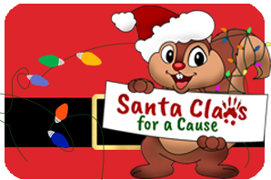 Chipmunk cartoon with santa hat and holiday lights