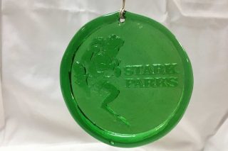 Stark Parks glass suncatcher with logo