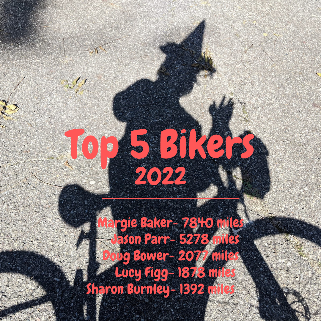 Bike shadow on pavement with names listed
