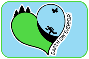 Earth logo with person running