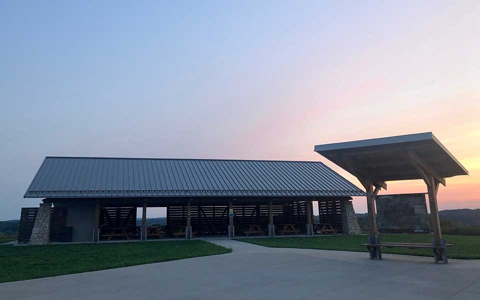 Picnic Shelter with sunset in sky behind